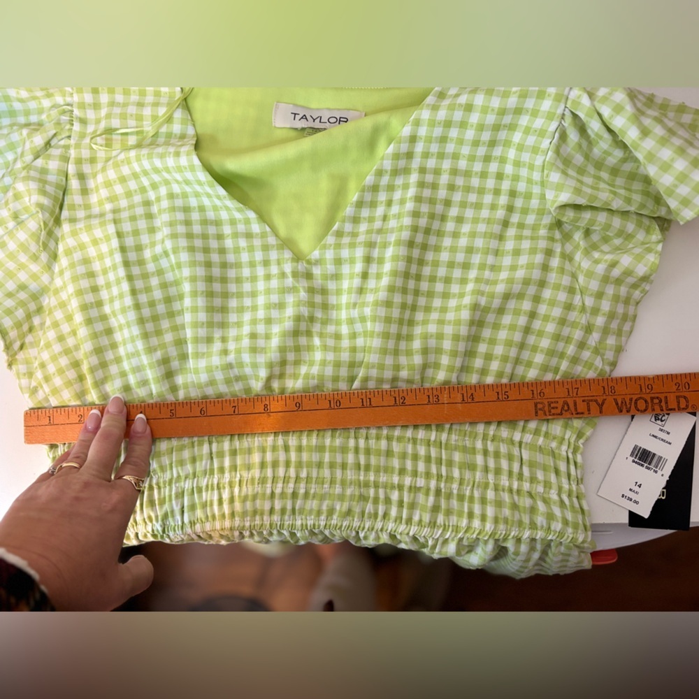 Taylor Lime Green and Cream Checked Gingham Maxi Dress - Picture 9 of 9